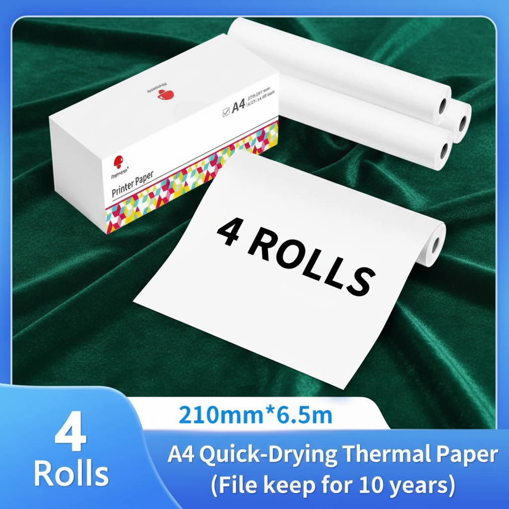 Papel Térmico para Impresoras Portátiles Phomemo M832 y M08F (Rollos y Carta A4)
