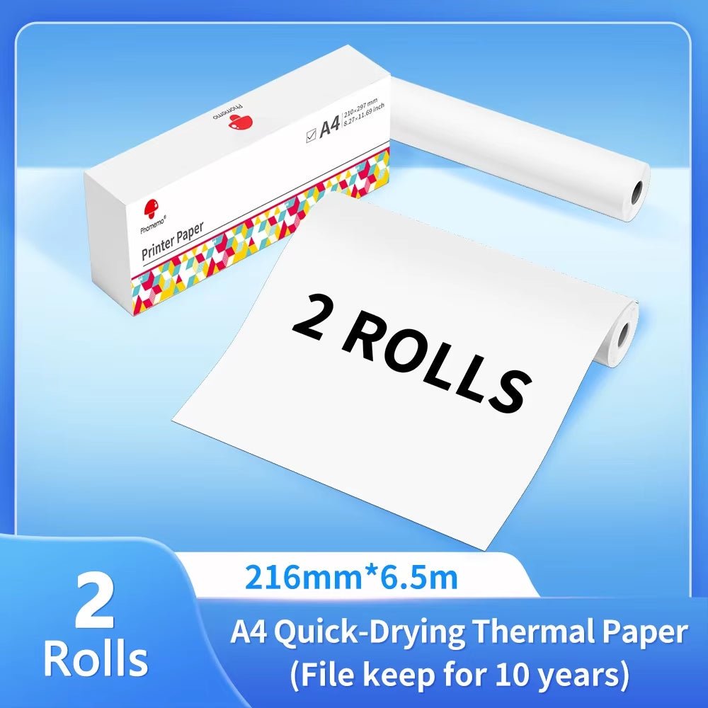 Papel Térmico para Impresoras Portátiles Phomemo M832 y M08F (Rollos y Carta A4)