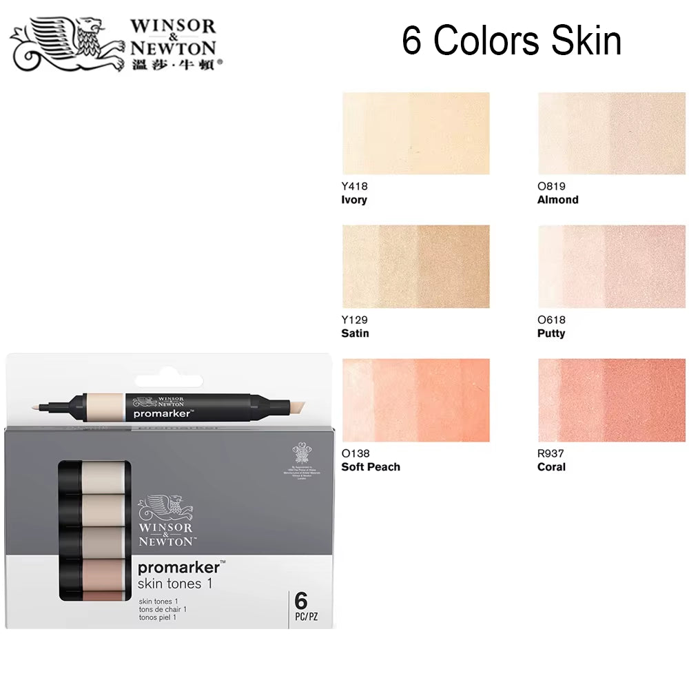 Promarkers Profesionales Winsor & Newton | Marcadores de Arte y Diseño de Doble Punta (Sets de 6 y 12)