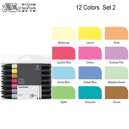 Promarkers Profesionales Winsor & Newton | Marcadores de Arte y Diseño de Doble Punta (Sets de 6 y 12)