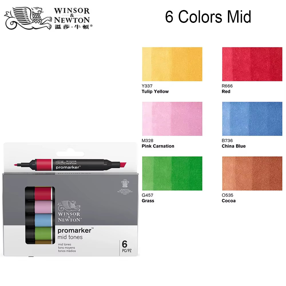 Promarkers Profesionales Winsor & Newton | Marcadores de Arte y Diseño de Doble Punta (Sets de 6 y 12)