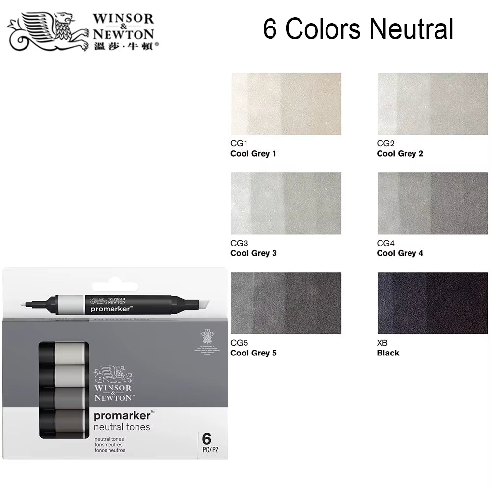 Promarkers Profesionales Winsor & Newton | Marcadores de Arte y Diseño de Doble Punta (Sets de 6 y 12)