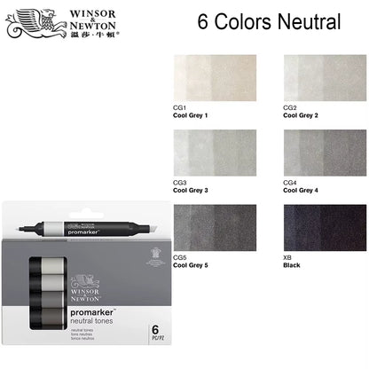 Promarkers Profesionales Winsor & Newton | Marcadores de Arte y Diseño de Doble Punta (Sets de 6 y 12)