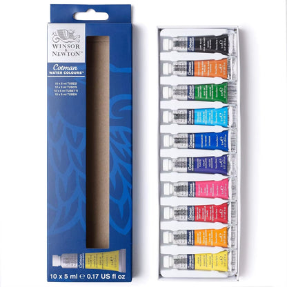 Winsor & Newton Cotman Watercolor Paint Set 10/20 Colors,5Ml (0.17-Oz) Tubes High Transparency Provide Outstanding Lightfastness