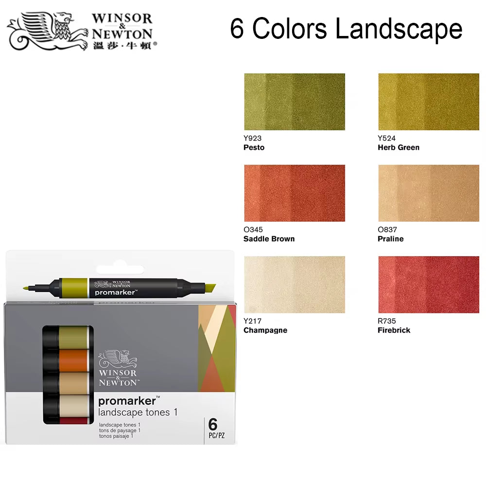 Promarkers Profesionales Winsor & Newton | Marcadores de Arte y Diseño de Doble Punta (Sets de 6 y 12)