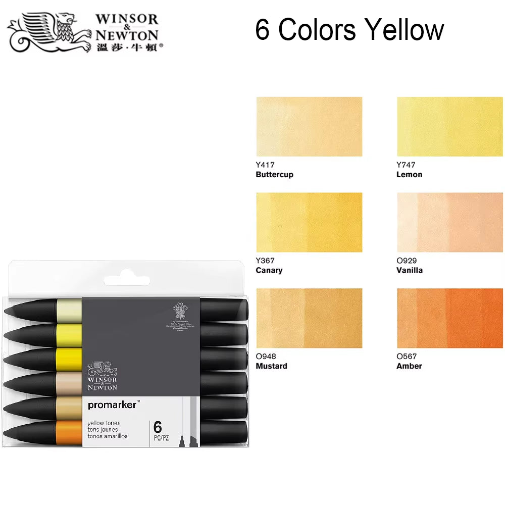 Promarkers Profesionales Winsor & Newton | Marcadores de Arte y Diseño de Doble Punta (Sets de 6 y 12)