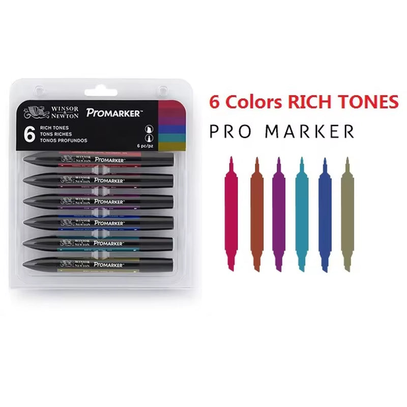 Promarkers Profesionales Winsor & Newton | Marcadores de Arte y Diseño de Doble Punta (Sets de 6 y 12)