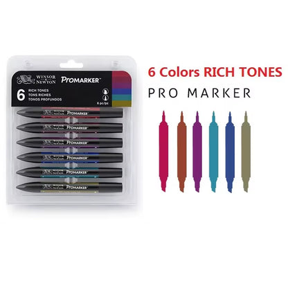 Promarkers Profesionales Winsor & Newton | Marcadores de Arte y Diseño de Doble Punta (Sets de 6 y 12)